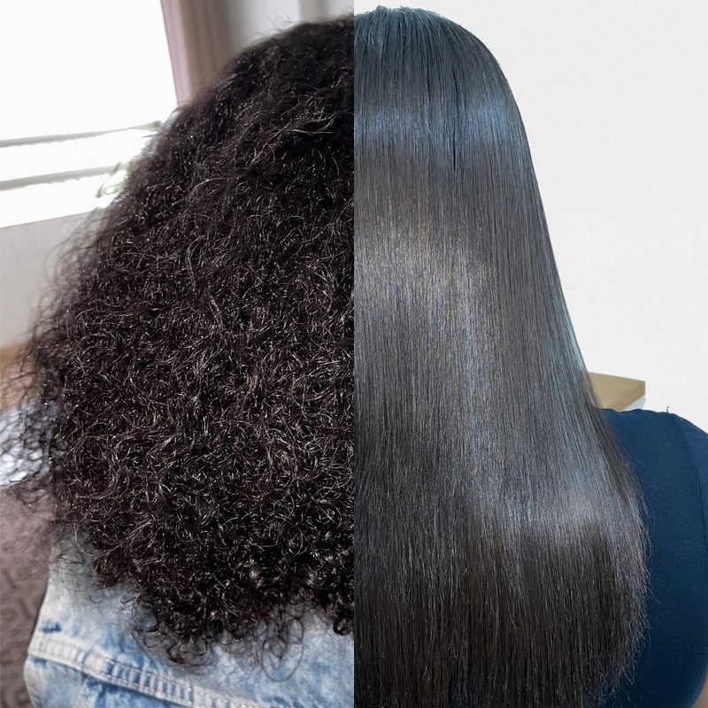 Antes e depois de alisamento